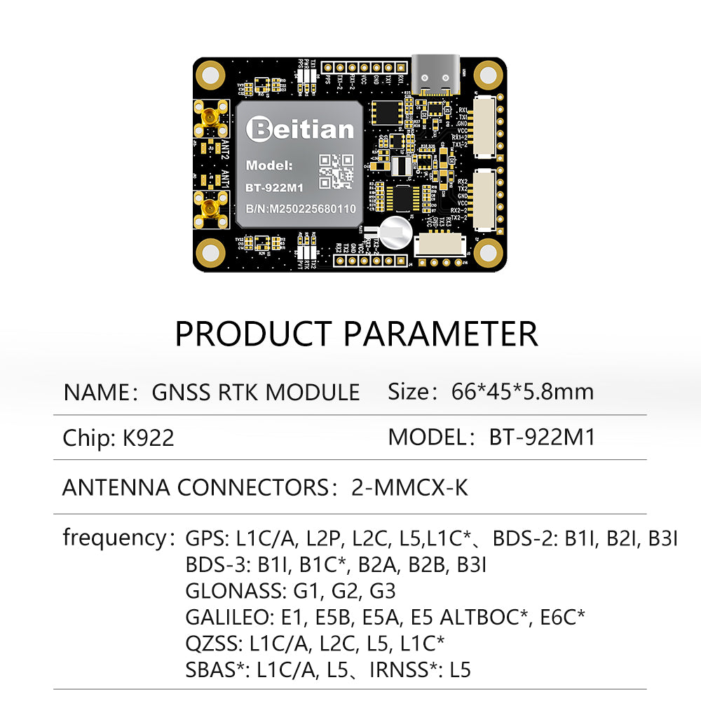 Beitian Sino K922 high-precision GNSS module RTK positioning and orientation board for drone driving test BT-922G1 Beitian Sino K922 high-precision GNSS module RTK positioning and orientation board for drone driving test BT-922G1